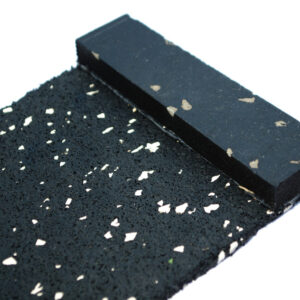 A close up of the top part of a black rubber mat.