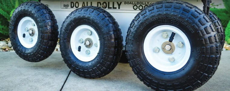 A close up of three tires on the ground
